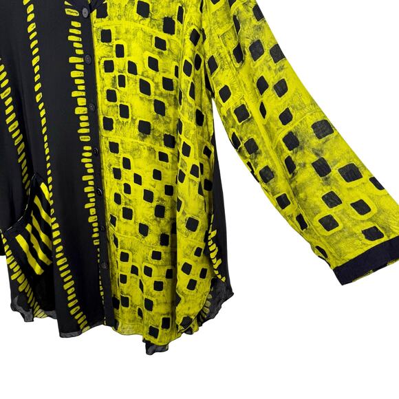 Lynz Sz Medium Green Black Wearable Art Blouse Shirt Top Unique Abstract Artsy - Picture 6 of 8